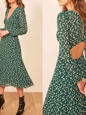 Reformation “Joy” Green Floral Cutout Midi Dress
